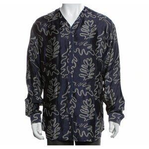 Giorgio Armani Black Label shirt 17 / 43 / XL navy palm print silk collarless